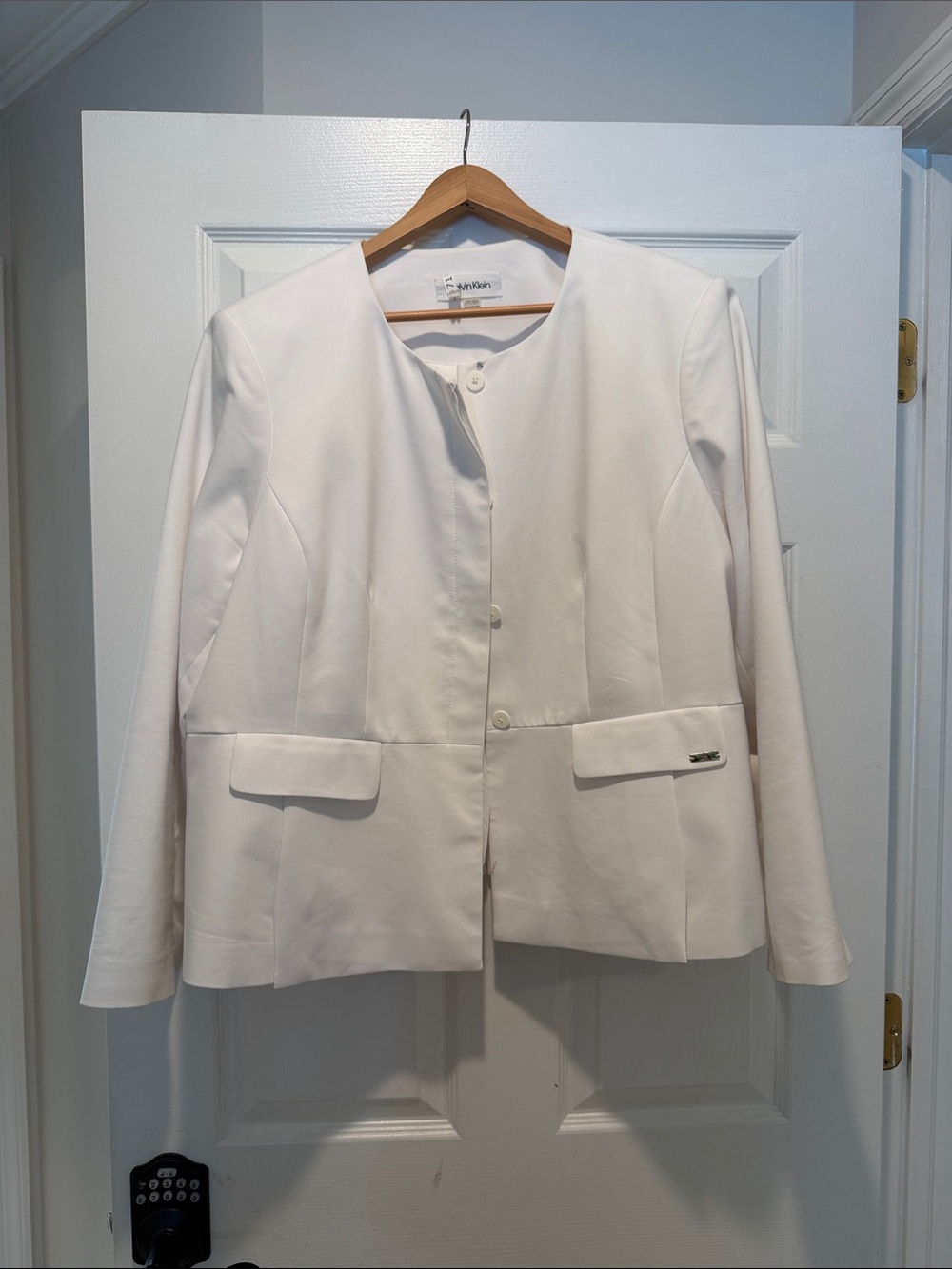 Calvin Klein White Collarless Ponte Blazer Jacket